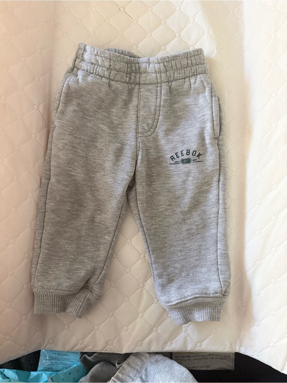 3 pairs of baby Gray Kids Sweat Joggers -1 Reebok (9-12M) and 2 Carters (12M)